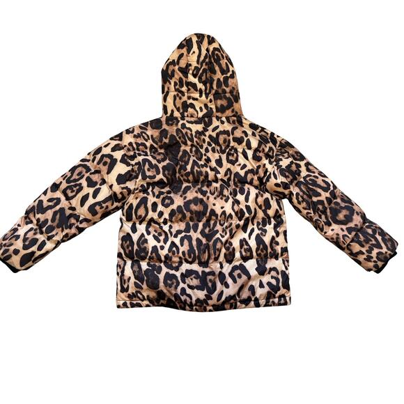 AQUA Leopard Print Hooded Puffer Jacket | Bold Animal Print Coat | Size S - Picture 3 of 7
